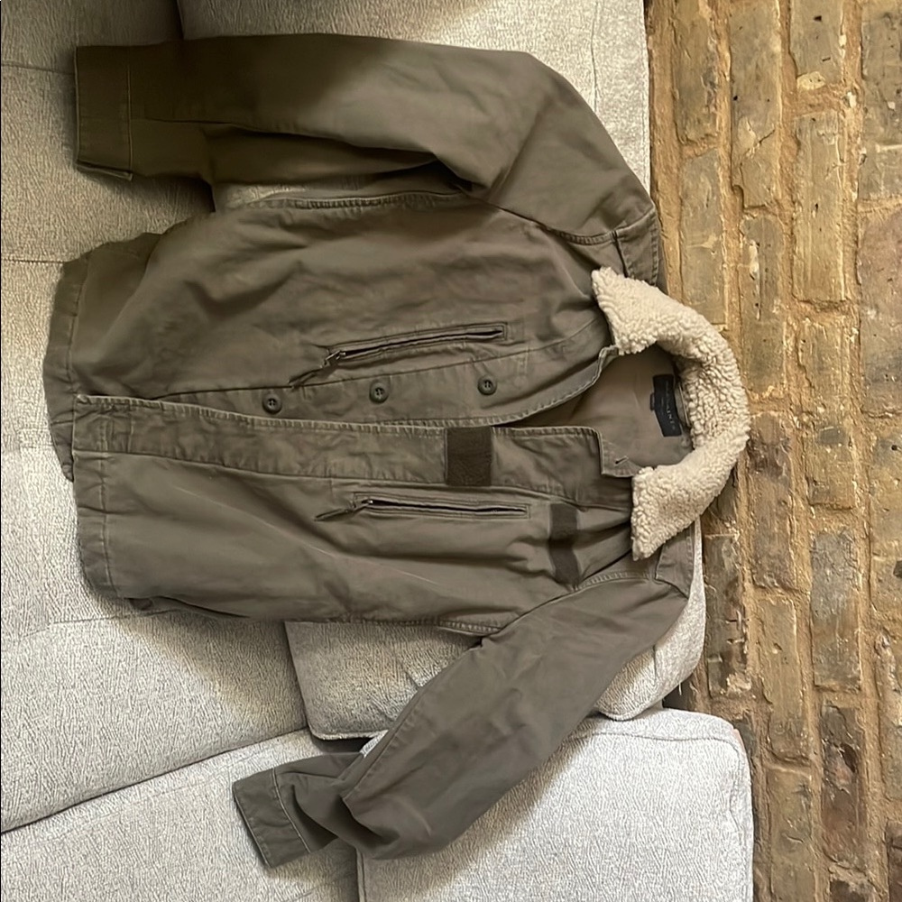 Olive Jacket with Faux Shearling Collar